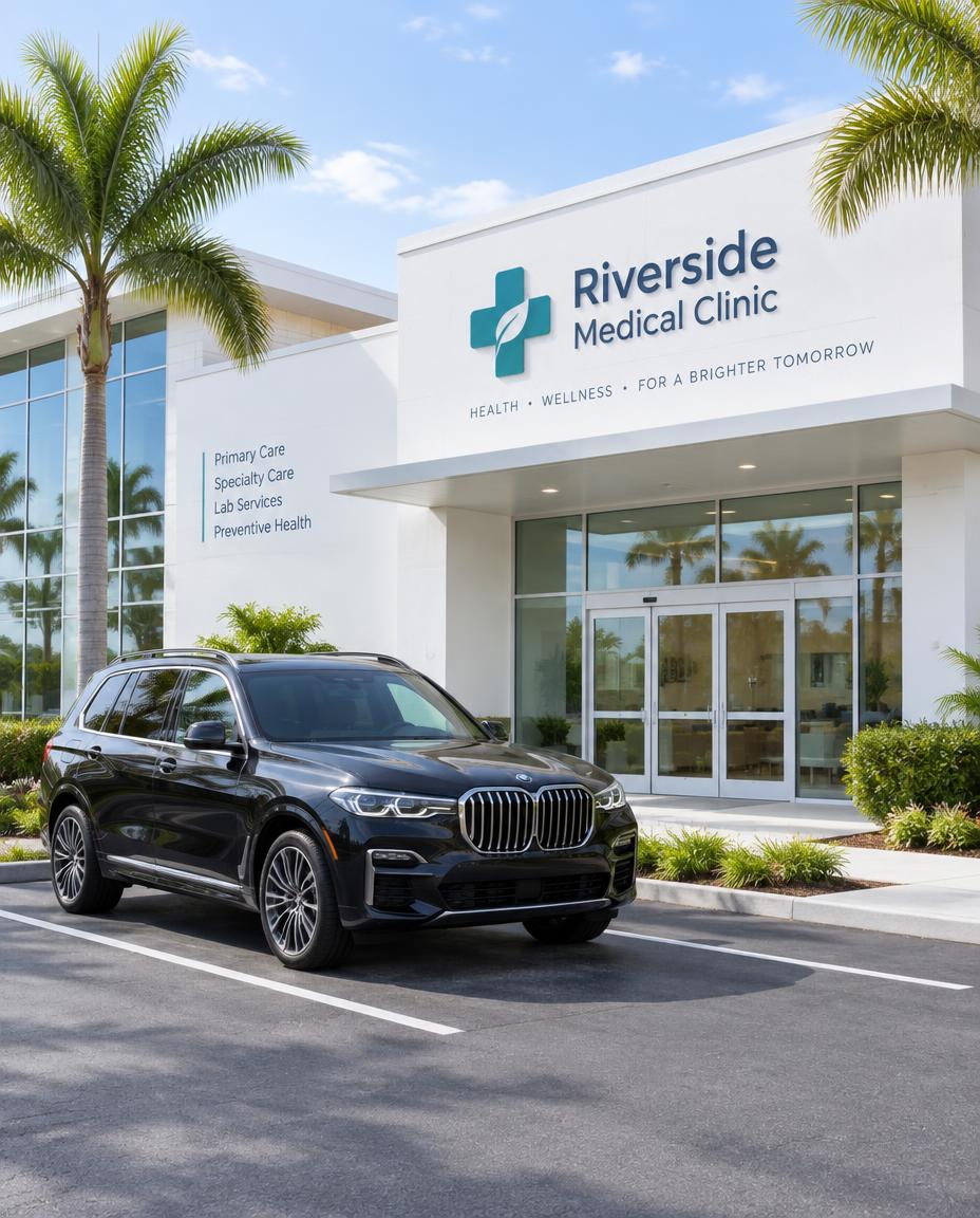 Black SUV outside a medical clinic