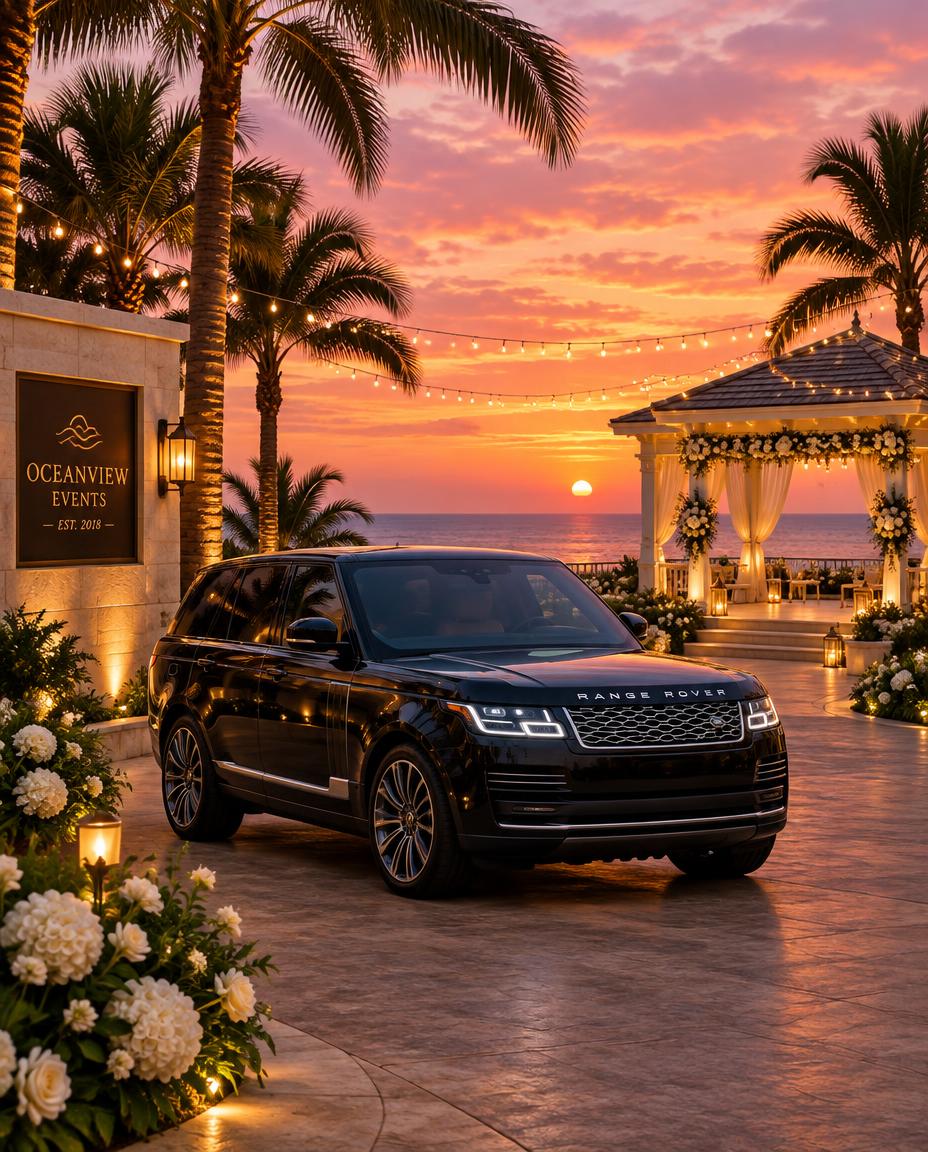 Black SUV at an elegant evening event entrance